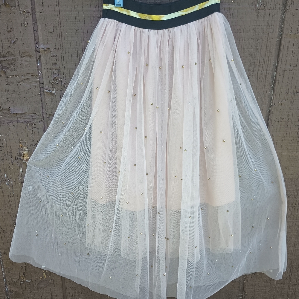 Vintage Sweet Shape Pink Tulle Gold Studded Maxi